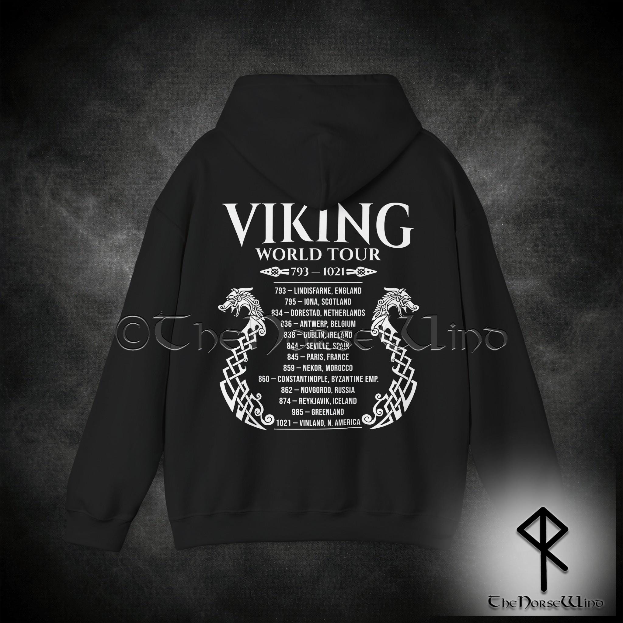 Viking Longship Hoodie - Viking World Tour Hoodie, Double-Sided Norse Longship Tour Dates, Norse