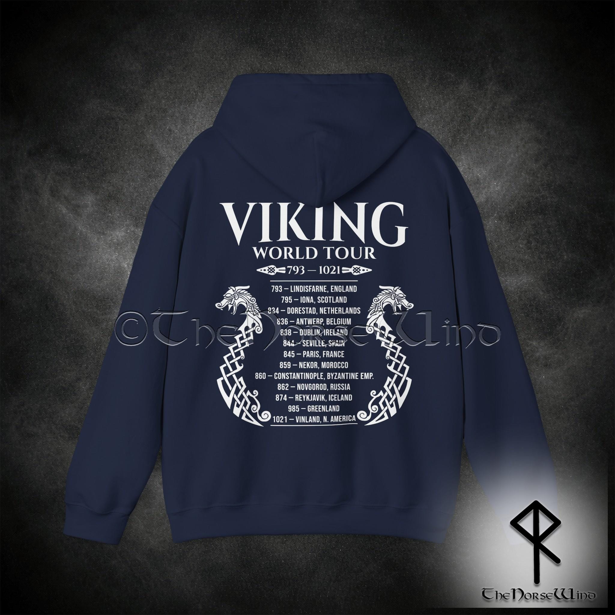 Viking Longship Hoodie - Viking World Tour Hoodie, Double-Sided Norse Longship Tour Dates, Norse