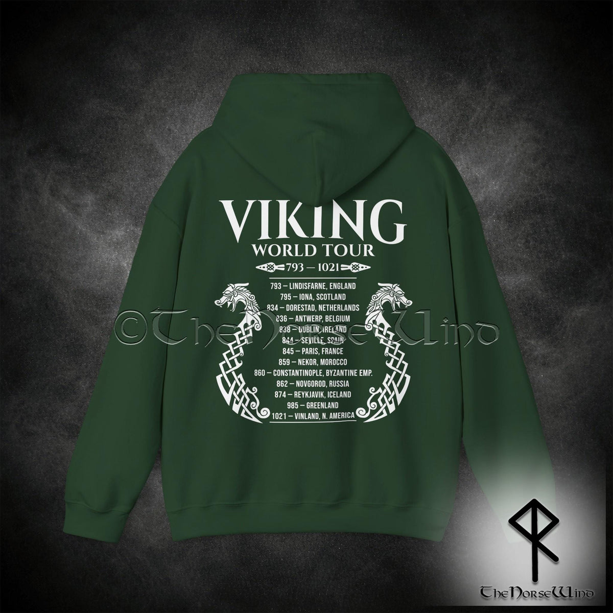 Viking Longship Hoodie - Viking World Tour Hoodie, Double-Sided Norse Longship Tour Dates, Norse