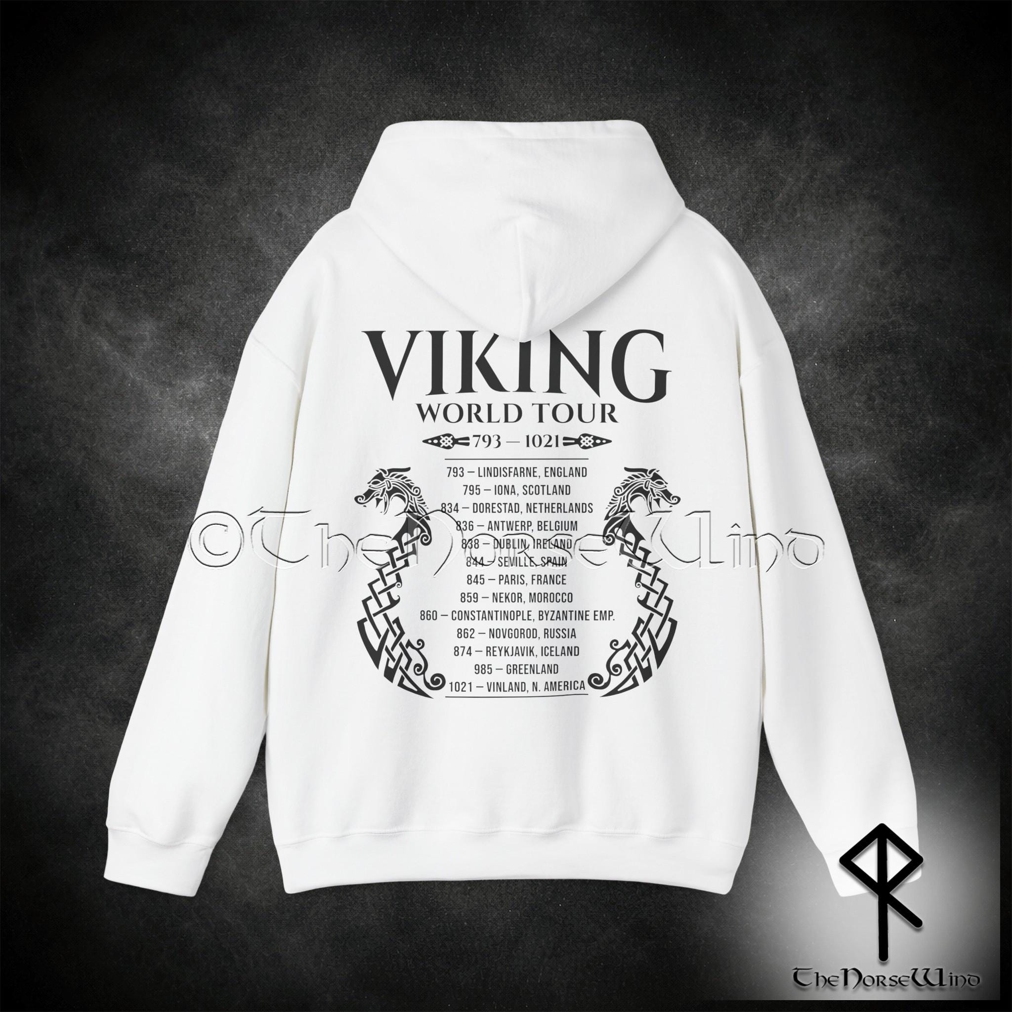 Viking Longship Hoodie - Viking World Tour Hoodie, Double-Sided Norse Longship Tour Dates, Norse