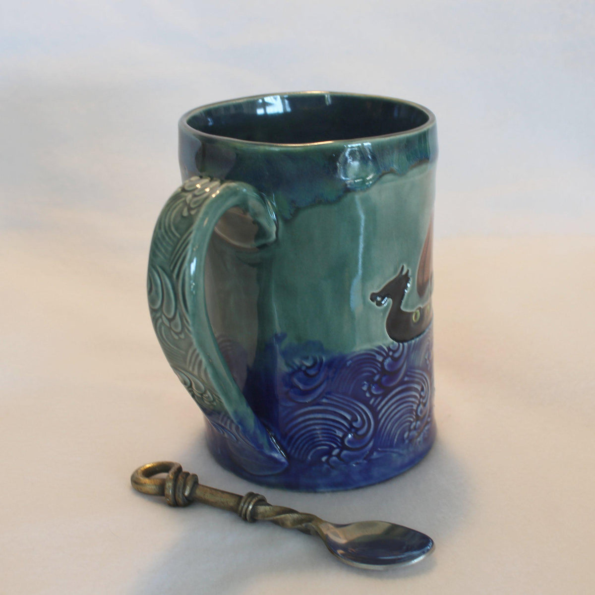 Viking Mug - Viking War Ship on the High Seas Ceramic Mug, Handmade Stoneware Pottery