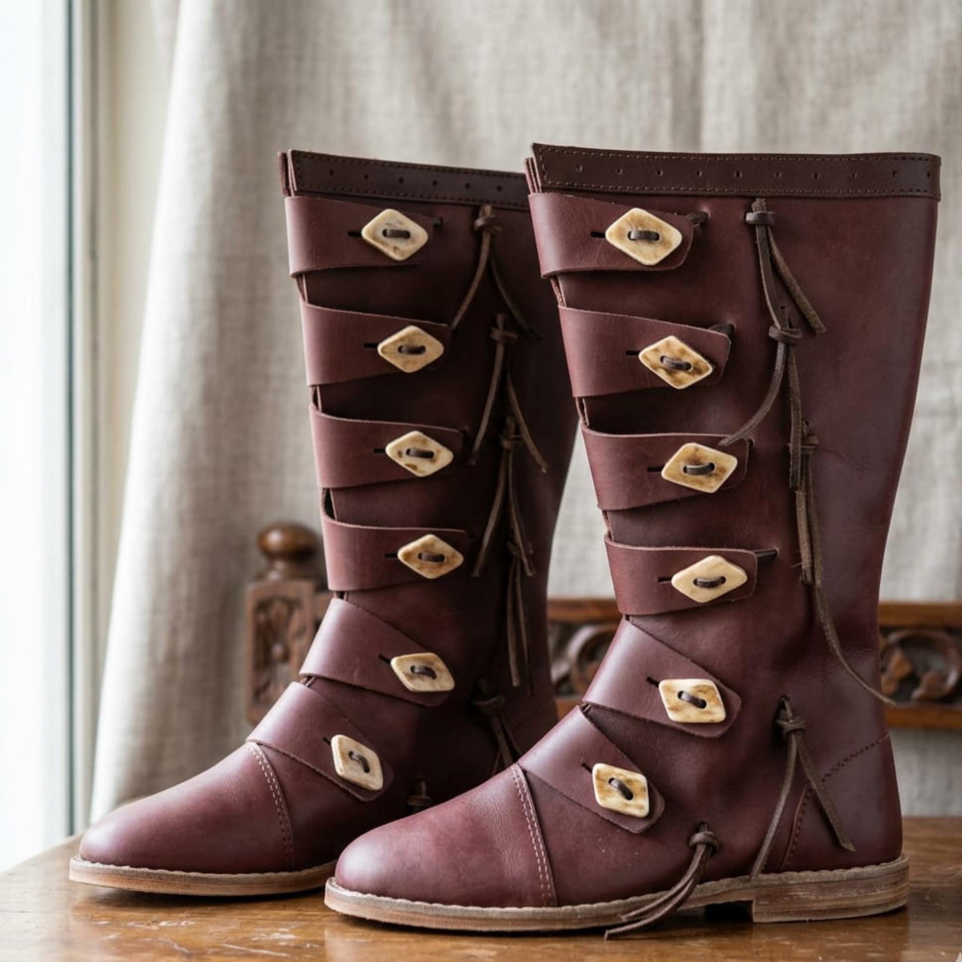 Viking Boots - Medieval Knee High Leather Boots – Renaissance Boots, LARP Footwear, Viking Boots