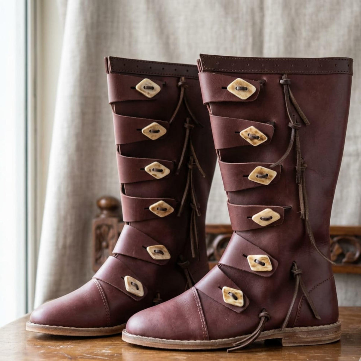 Viking Boots - Medieval Knee High Leather Boots – Renaissance Boots, LARP Footwear, Viking Boots