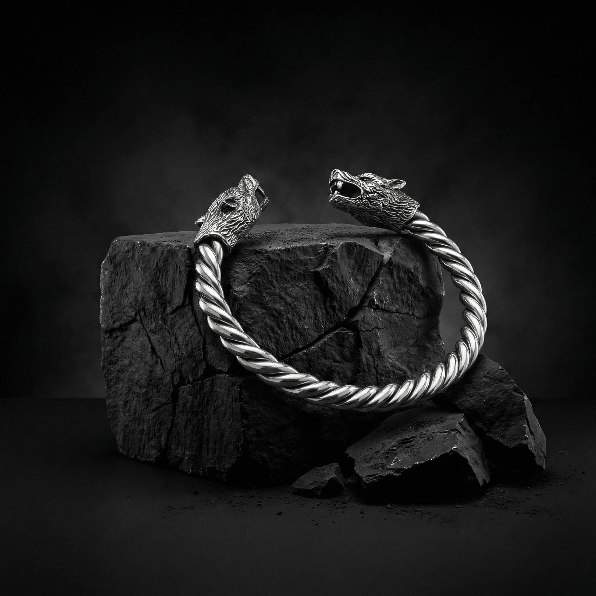 Viking Odin Necklace - Heavy Odin Wolves Viking Bangle Bracelet - 925 Sterling Silver Nordic Amulet
