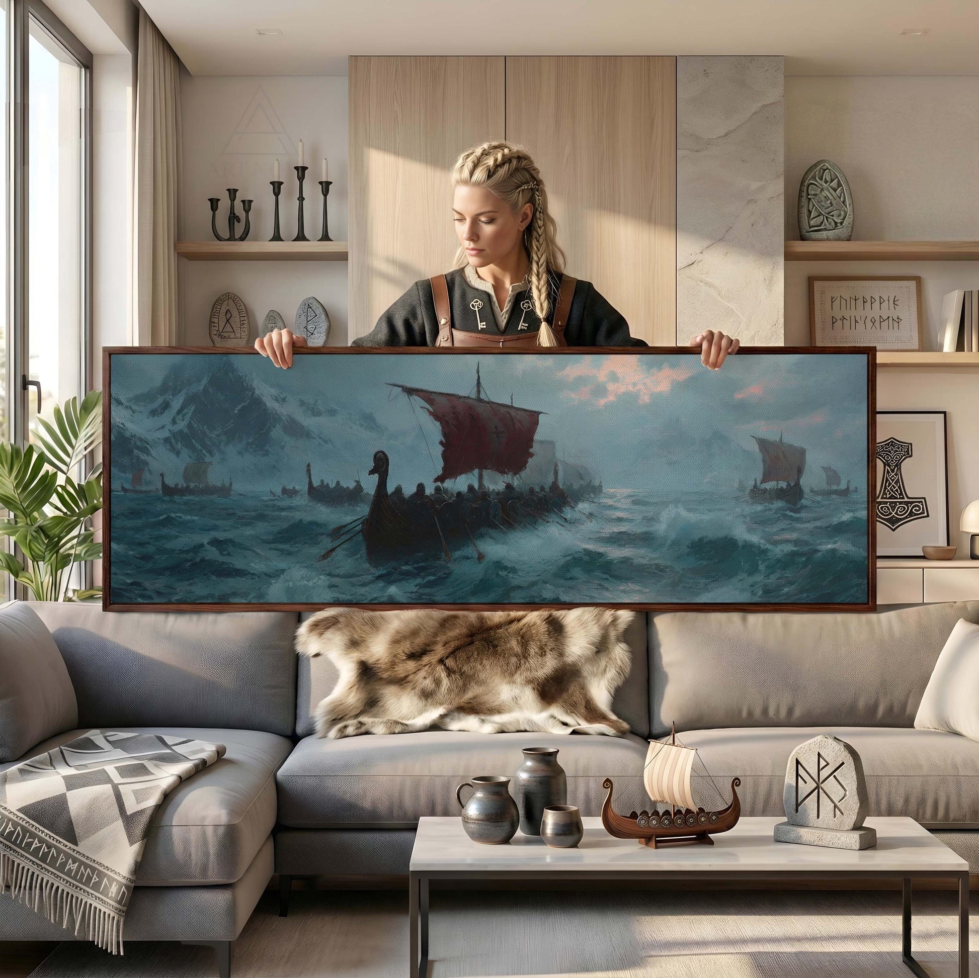 Viking Longship Home Decor - Panoramic Wall Art Viking Longship Canvas - Scandinavian Decor Norse