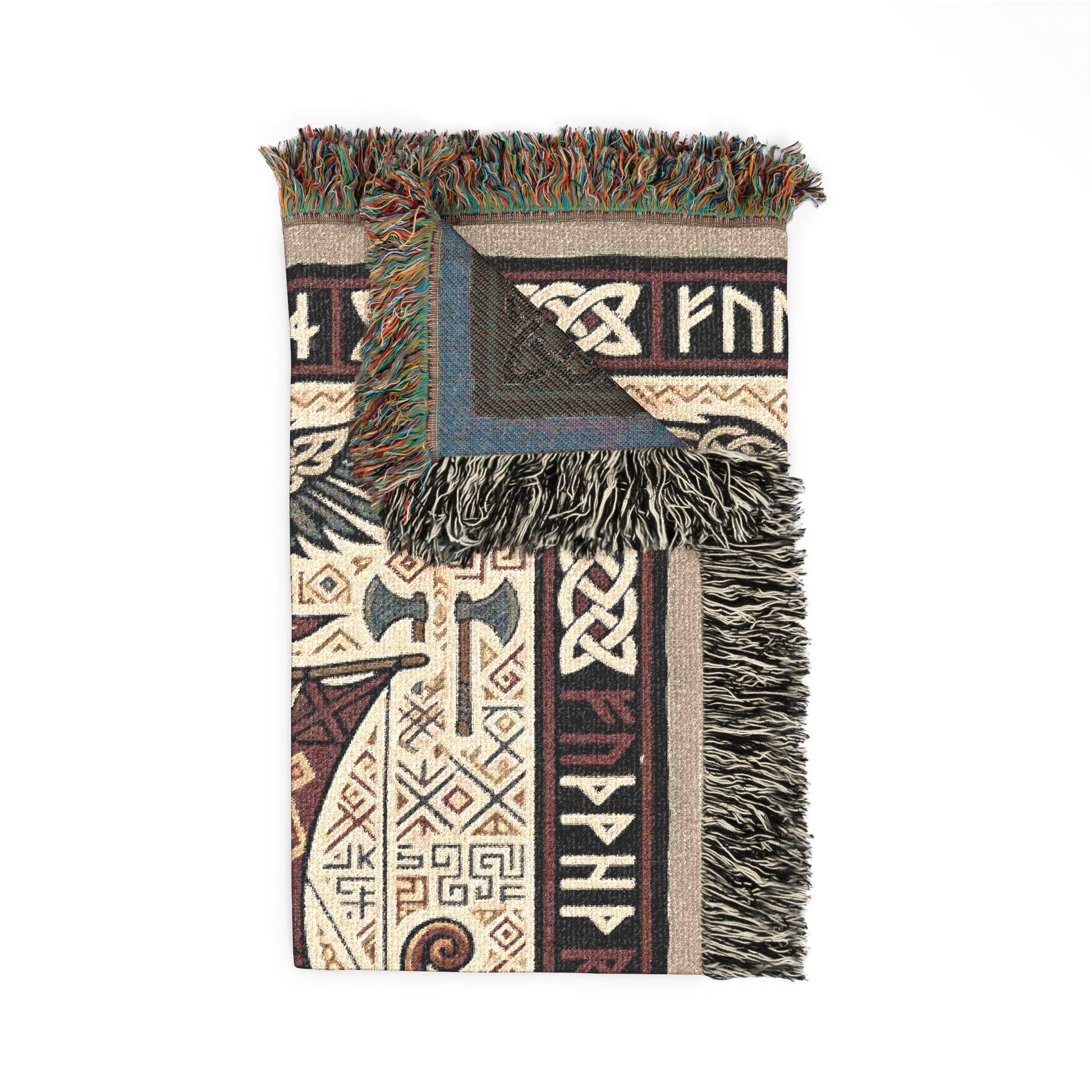 Viking Thor's Hammer Blanket - Viking Longship Woven Blanket, Norse Mythology Tapestry Throw
