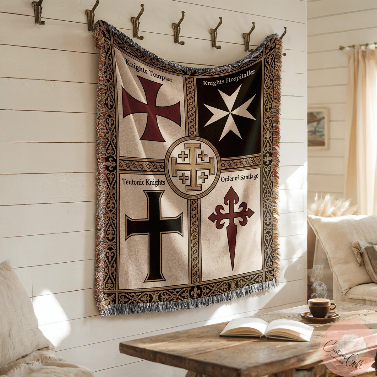 Viking Wolf Blanket - Viking Woven Blanket, Fenrir Wolf Decor, Norse Runes, Scandinavian Art
