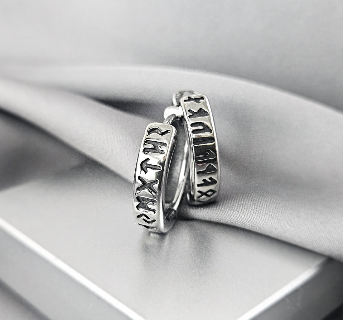 Viking Rune Jewelry Accessory - Viking Norse Hoops Earrings for Men, Surgical Steel Viking Runes