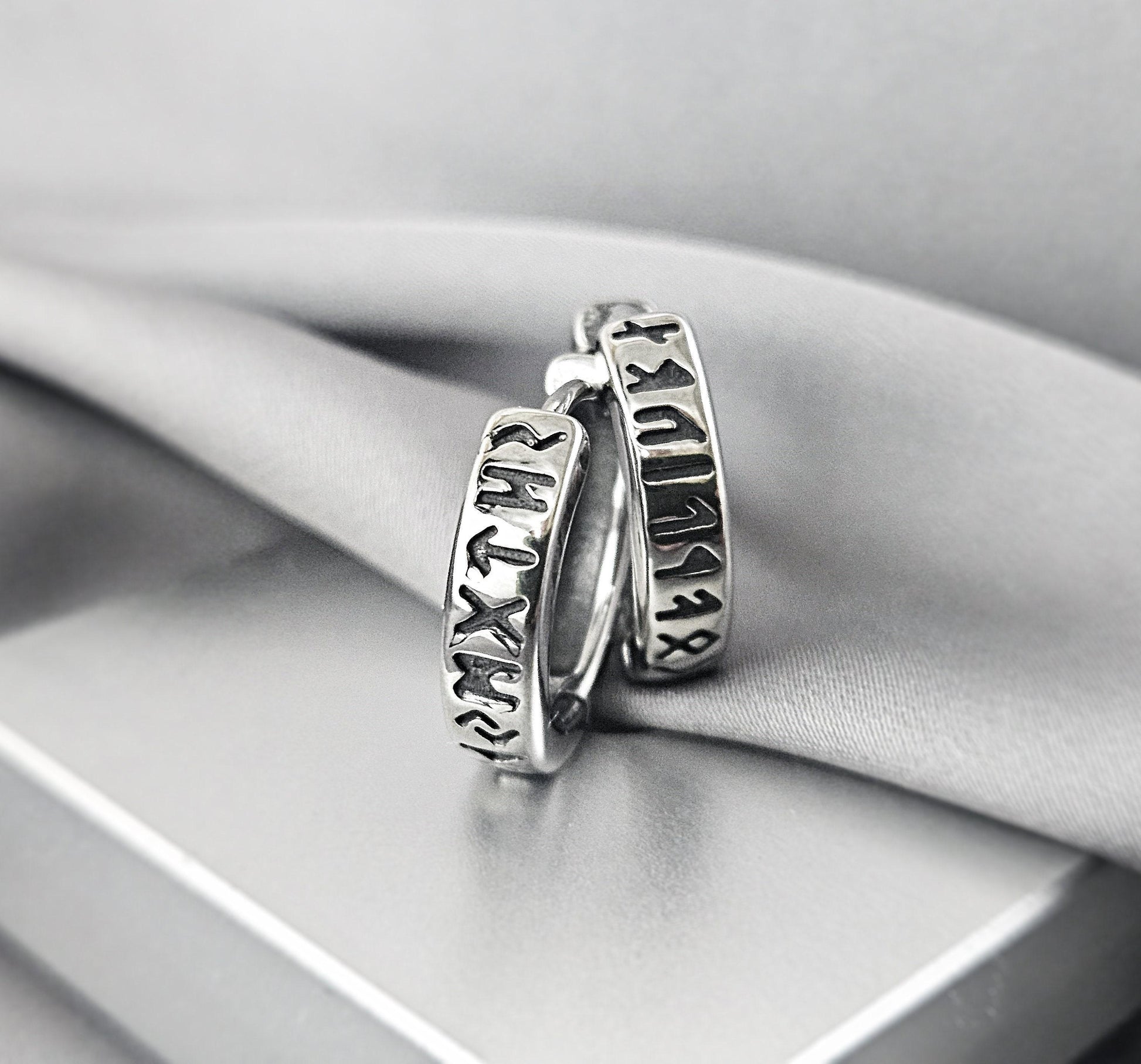 Viking Rune Jewelry Accessory - Viking Norse Hoops Earrings for Men, Surgical Steel Viking Runes
