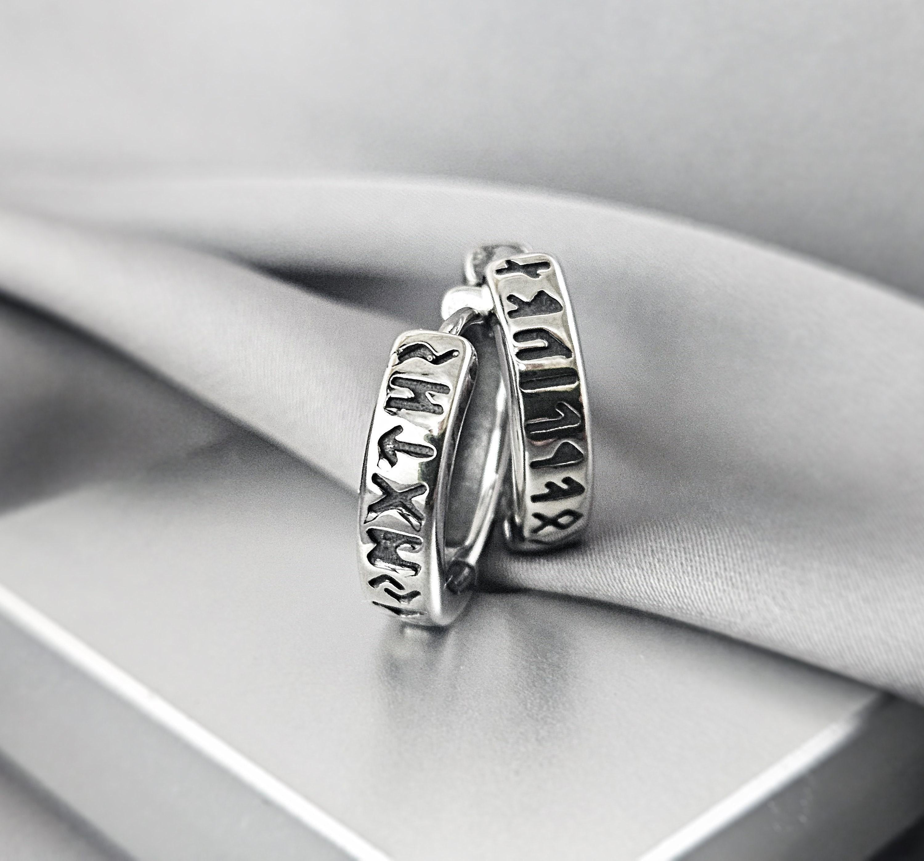 Viking Rune Jewelry Accessory - Viking Norse Hoops Earrings for Men, Surgical Steel Viking Runes