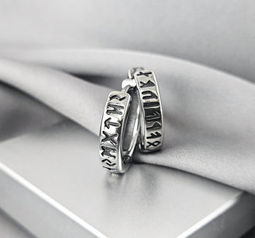 Viking Rune Jewelry Accessory - Viking Norse Hoops Earrings for Men, Surgical Steel Viking Runes