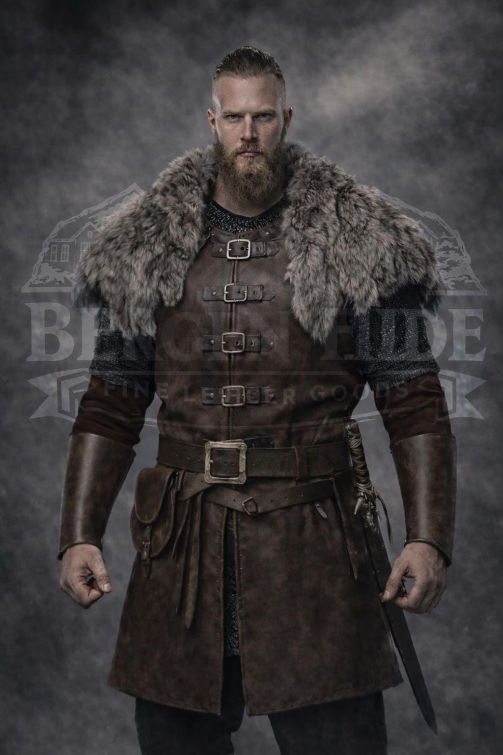 Viking Jacket - Medieval Viking Leather Coat, Fur Collar, Norse Warrior Jacket, Renaissance Fair