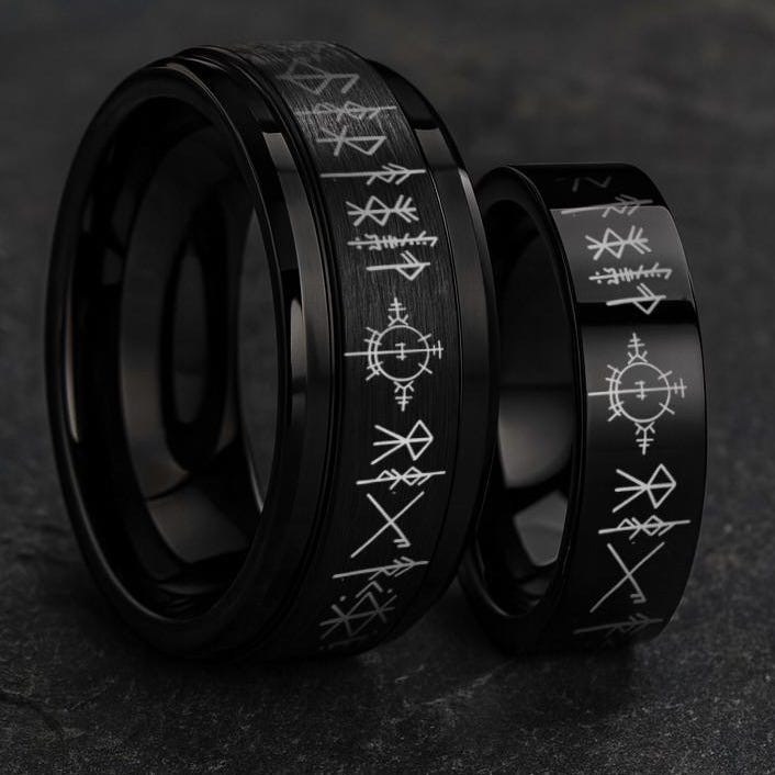 Viking Rune Ring - Engraved Viking Rune Ring, Hammered Sterling Silver Futhark Band, Ancient Norse