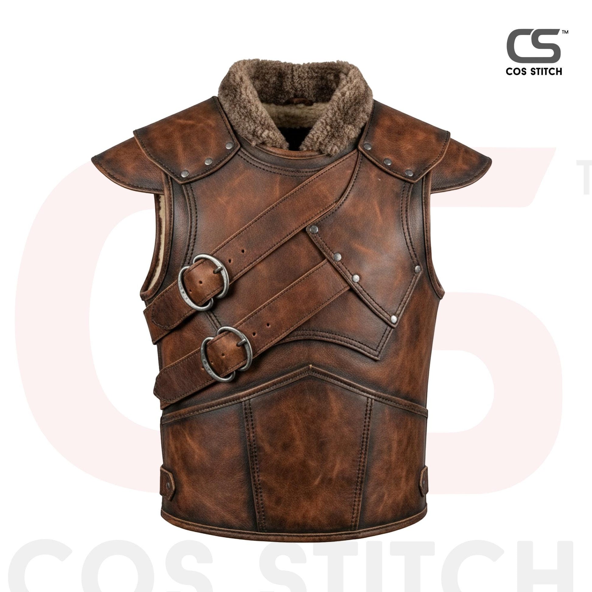 Viking Jacket - Viking Leather Vest Fur Collar Armor Medieval Norse Warrior Costume LARP Leather