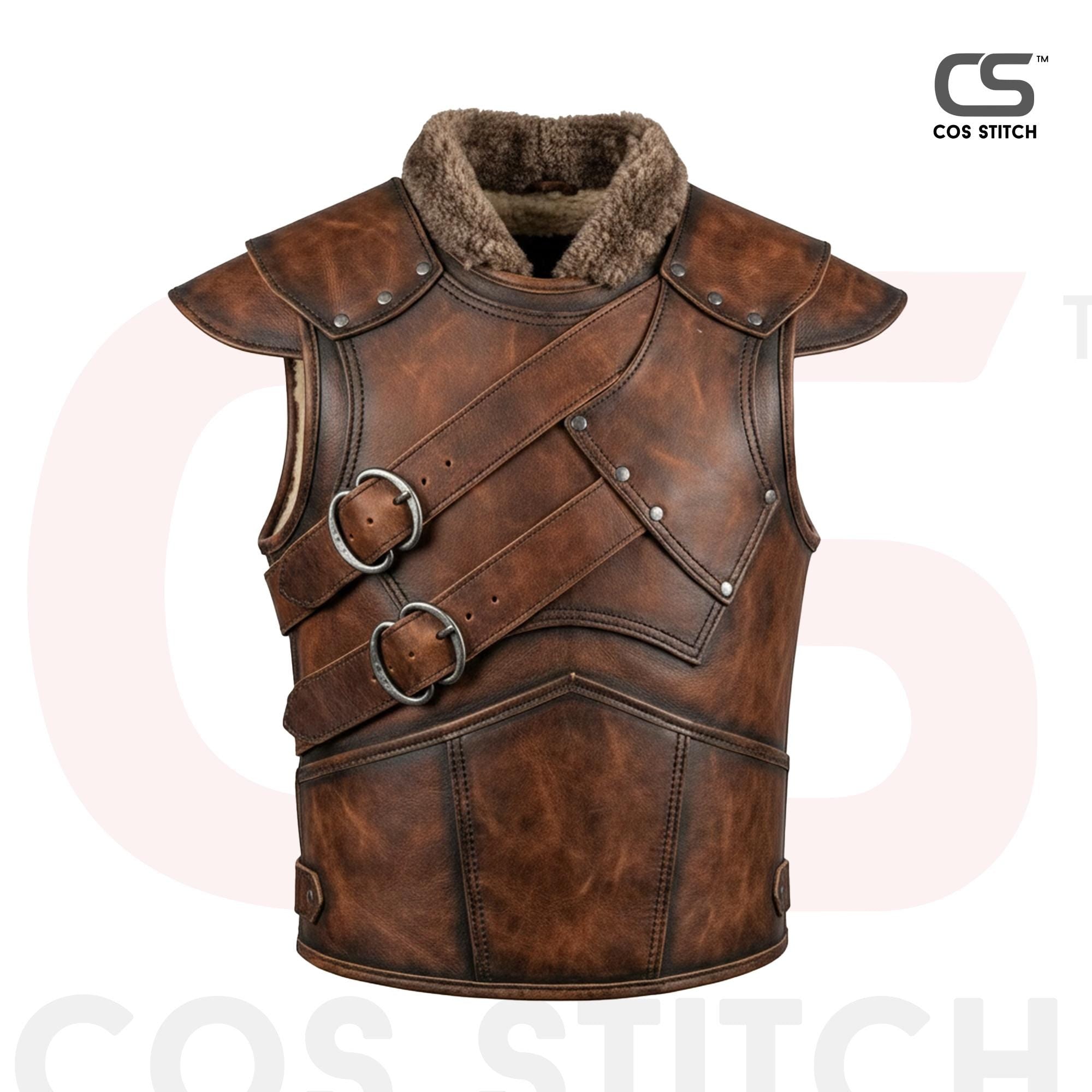 Viking Jacket - Viking Leather Vest Fur Collar Armor Medieval Norse Warrior Costume LARP Leather