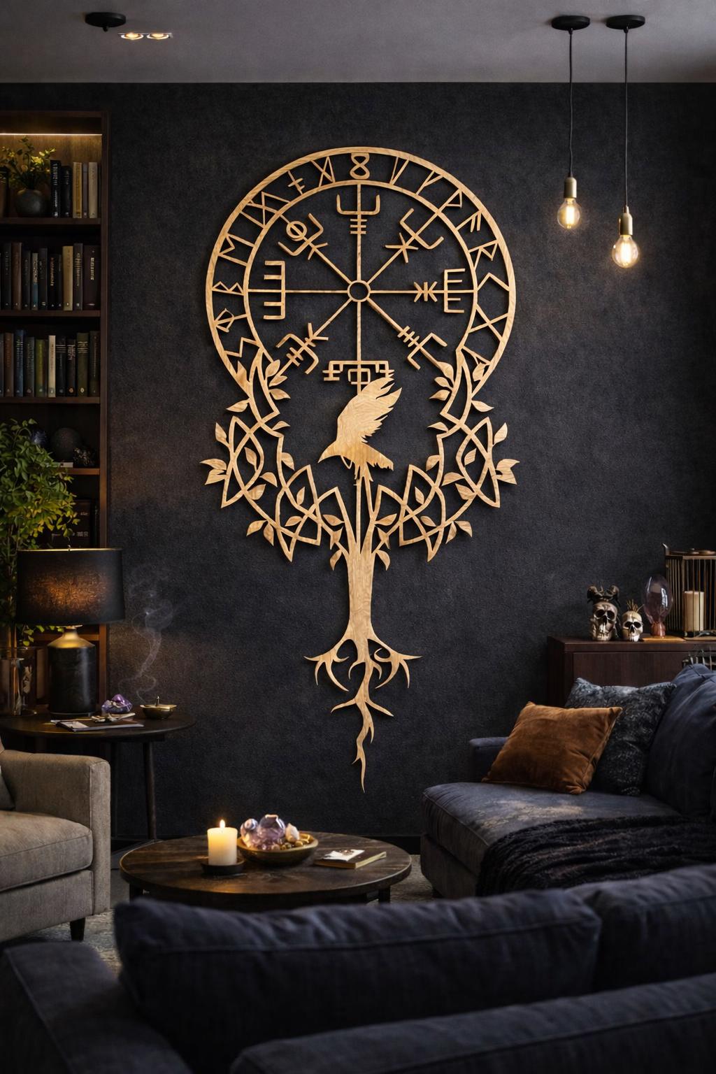 Viking Vegvisir Compass Blanket - Viking Vegvisir Tree of Life Wall Art, Norse Compass Raven Decor