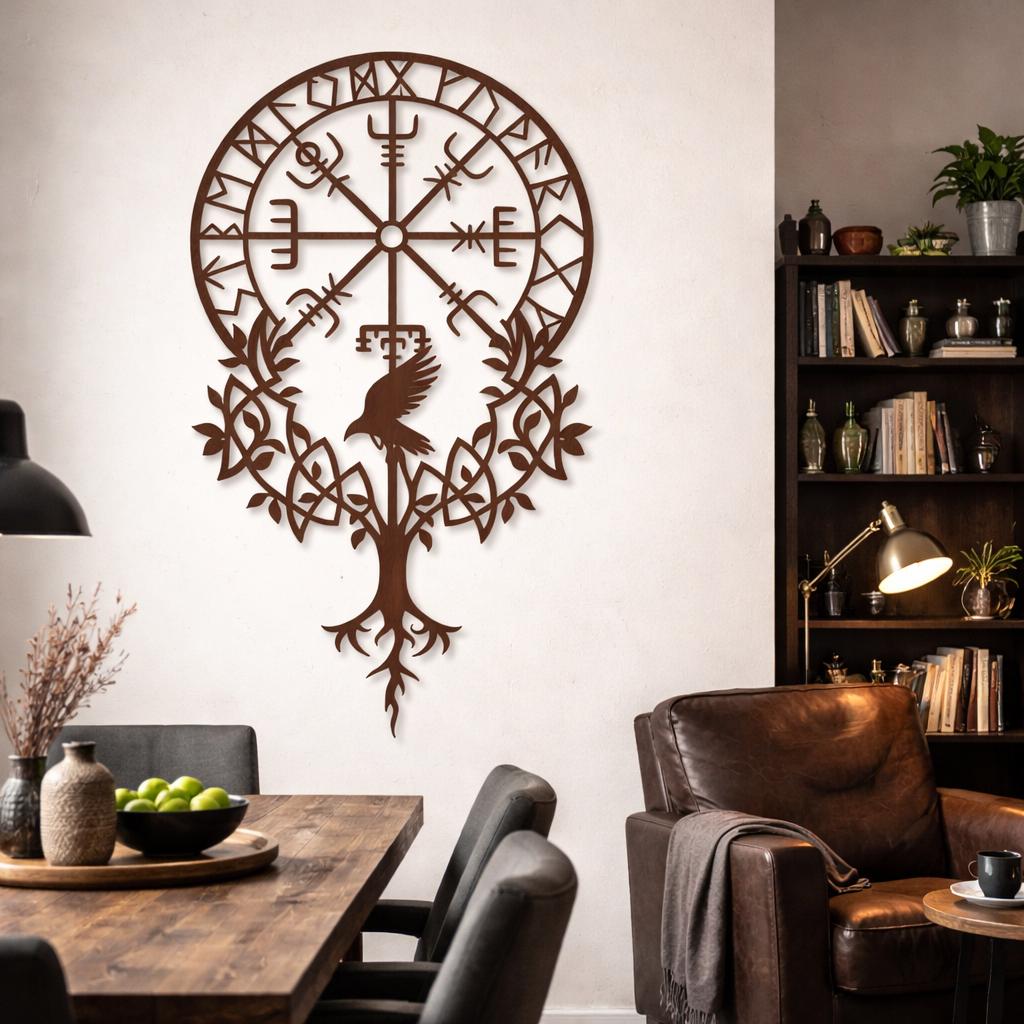 Viking Vegvisir Compass Blanket - Viking Vegvisir Tree of Life Wall Art, Norse Compass Raven Decor