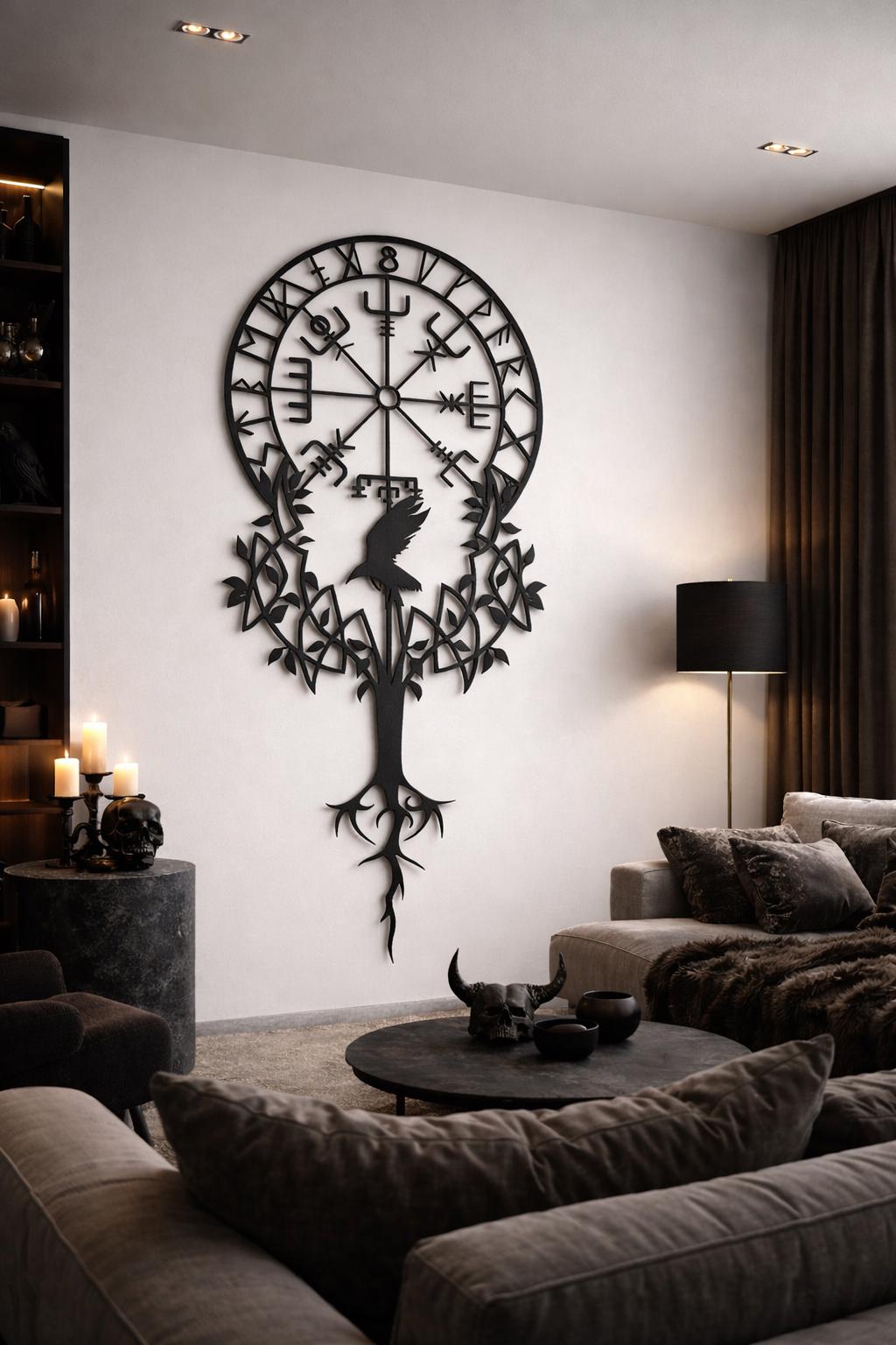 Viking Vegvisir Compass Blanket - Viking Vegvisir Tree of Life Wall Art, Norse Compass Raven Decor