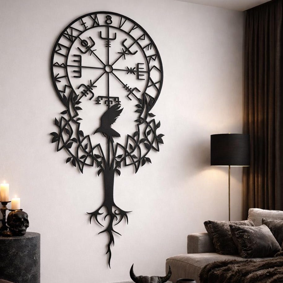 Viking Vegvisir Compass Blanket - Viking Vegvisir Wall Art Wooden Decor, Norse Compass Symbol Wall