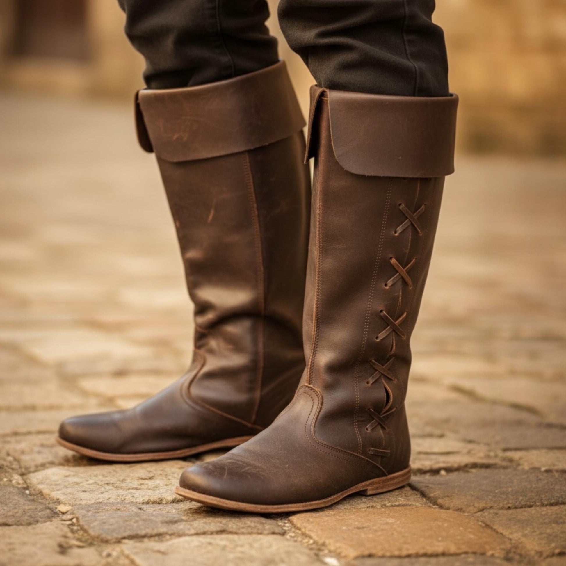 Viking Boots - Medieval Knee High Boots for Ren Faire, Viking LARP Boots, Renaissance Lace Up