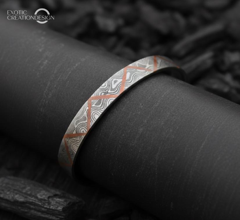 Viking Bracelet - Hand Forged Damascus Steel Viking Cuff Bracelet, Rustic Nordic Bangle