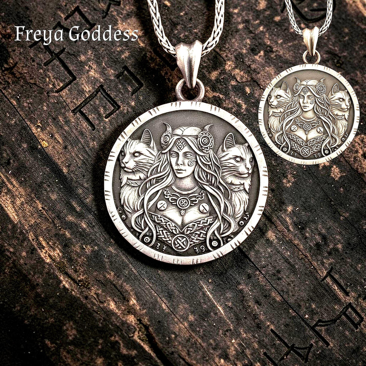 Viking Necklace - Norse Goddess Freya Coin Pendant, Viking Mythology, Freyja Sterling Silver Brass
