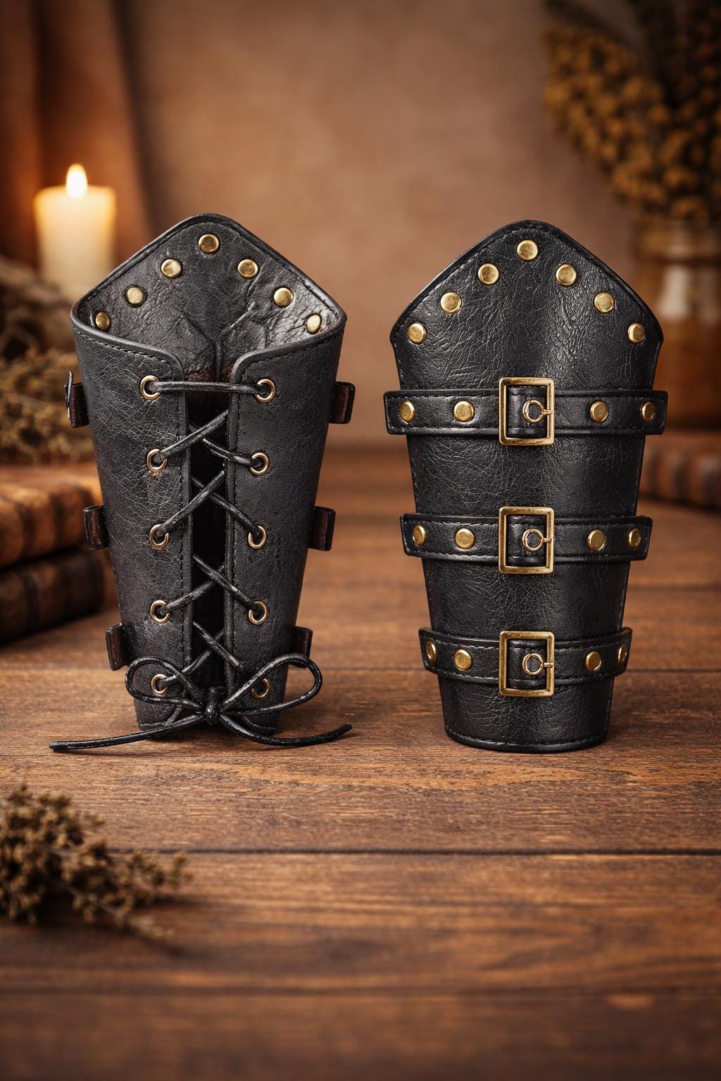 Viking Costume & LARP - Medieval Leather Bracer, Belt and Pouch for Halloween Cosplay, Viking