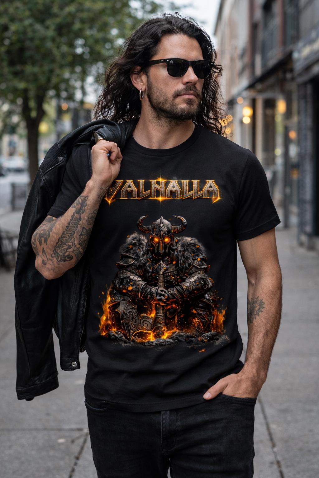 Viking Valhalla T-Shirt - Men's Viking Valhalla T-shirt, Norse Fire Warrior T-shirt, Dark Fantasy