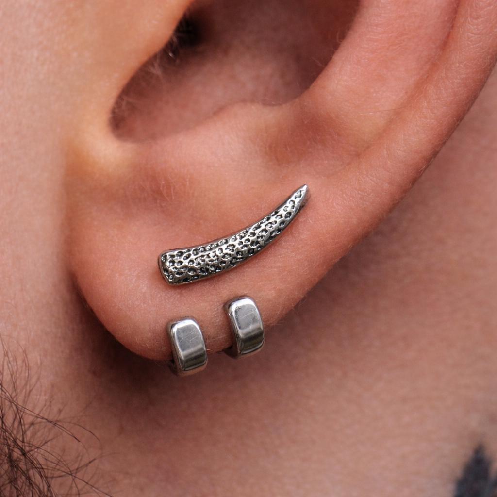 Viking Jewelry Accessory - Double Axe Ear Jacket Earrings, Stainless Steel, Celtic Norse Jewelry