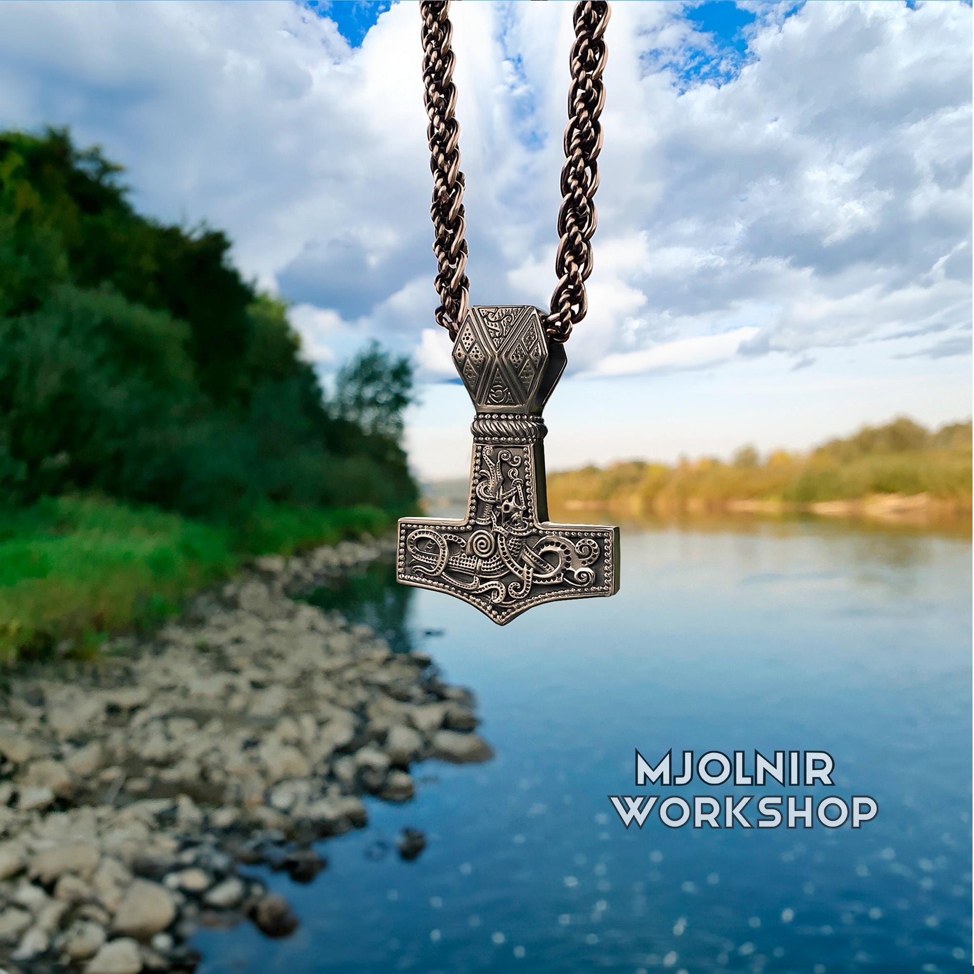 Viking Raven Necklace - Raven Head Viking Chain: Bronze Norse Necklace Replica
