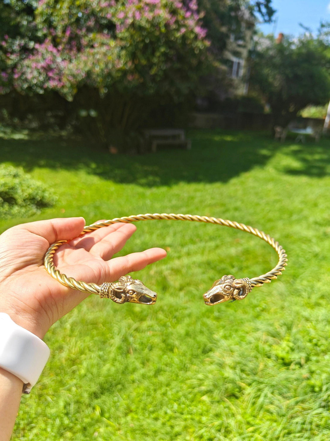 Viking Necklace - Celtic Ram Head Torc, Brass Twisted Wire Choker, Viking Cosplay Hasli Jewelry