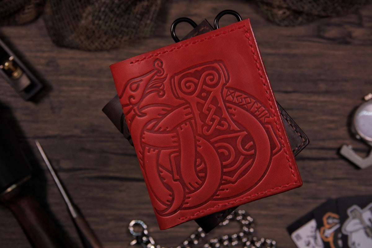 Viking Thor's Hammer Leather Accessory - Mjolnir & Jormungandr Leather Wallet: Viking Mythology