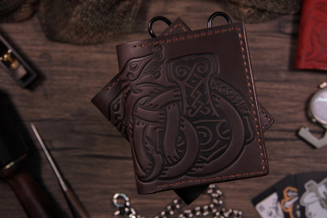 Viking Thor's Hammer Leather Accessory - Mjolnir & Jormungandr Leather Wallet: Viking Mythology