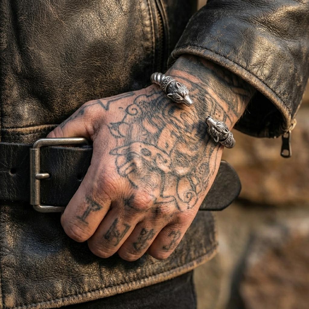 Viking Odin Necklace - Heavy Odin Wolves Viking Bangle Bracelet - 925 Sterling Silver Nordic Amulet