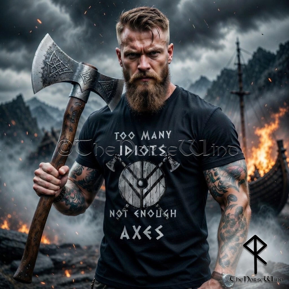 Viking Valhalla T-Shirt - Too Many Idiots Not Enough Axes Viking T-Shirt, Funny Norse Warrior Tee