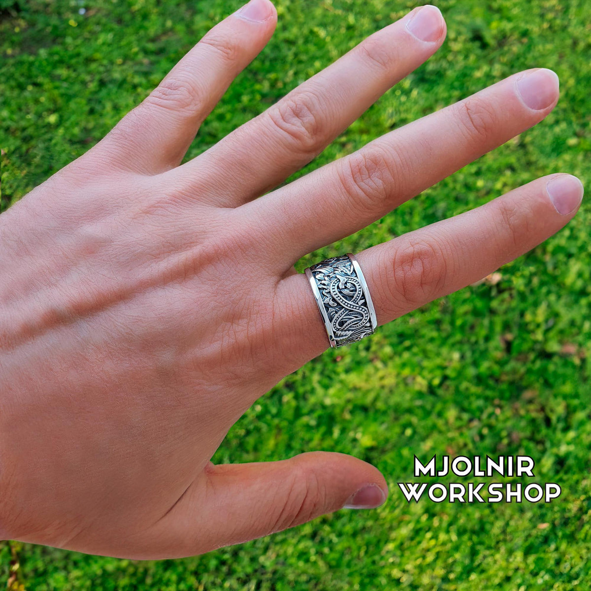 Viking Ring: Bronze Norse Band With Borgund Stave Church Design