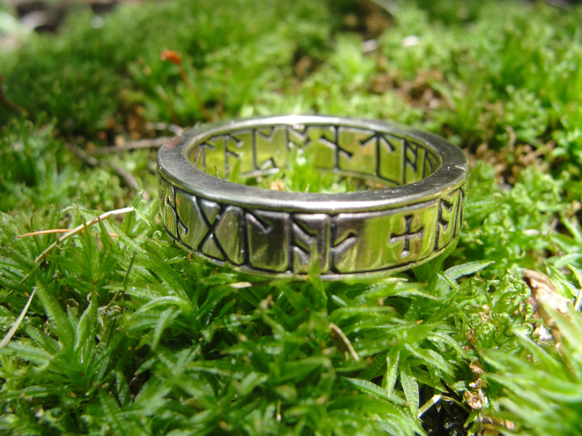Viking Rune Ring - Ancient Viking Ring For Men - Nordic Runes Ring, Black Viking Norse Ring