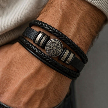 Viking Bracelet - Men’s Leather Bracelet, Viking Compass, Gift for Him