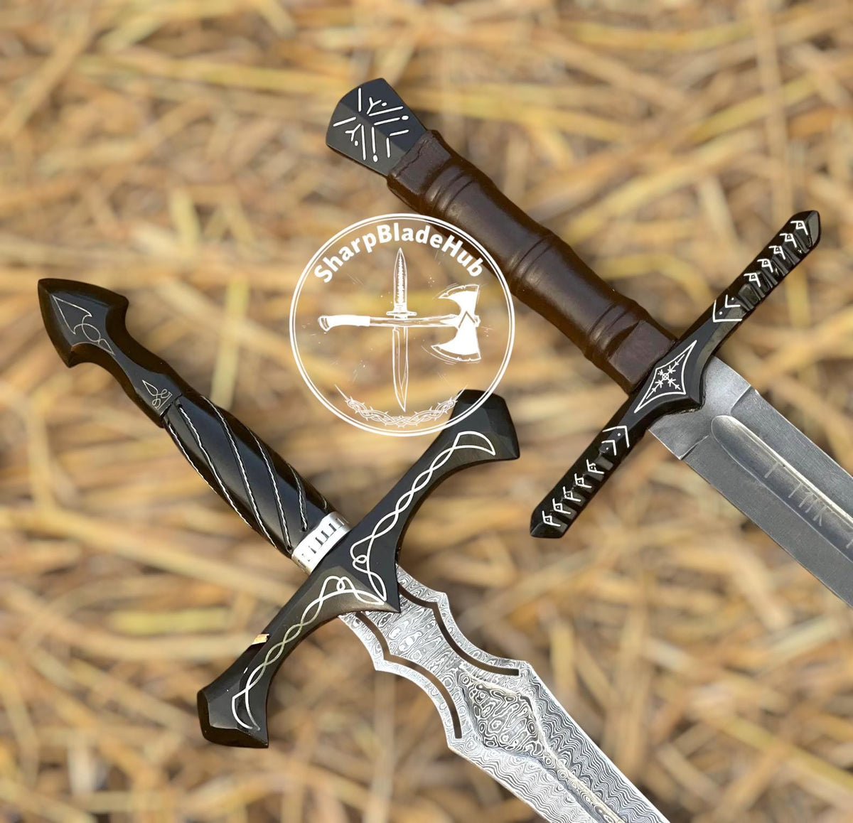 Viking Costume & LARP - Hand Crafted Northmen Damascus Steel Viking Sword, Custom Handmade Blade
