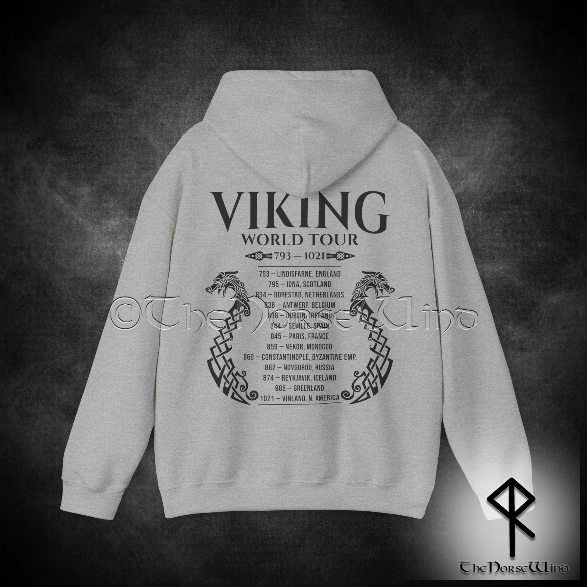 Viking Longship Hoodie - Viking World Tour Hoodie, Double-Sided Norse Longship Tour Dates, Norse