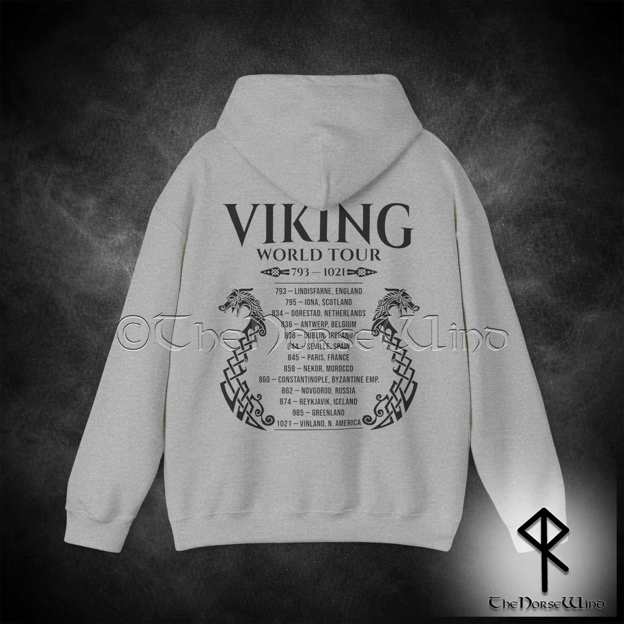 Viking Longship Hoodie - Viking World Tour Hoodie, Double-Sided Norse Longship Tour Dates, Norse