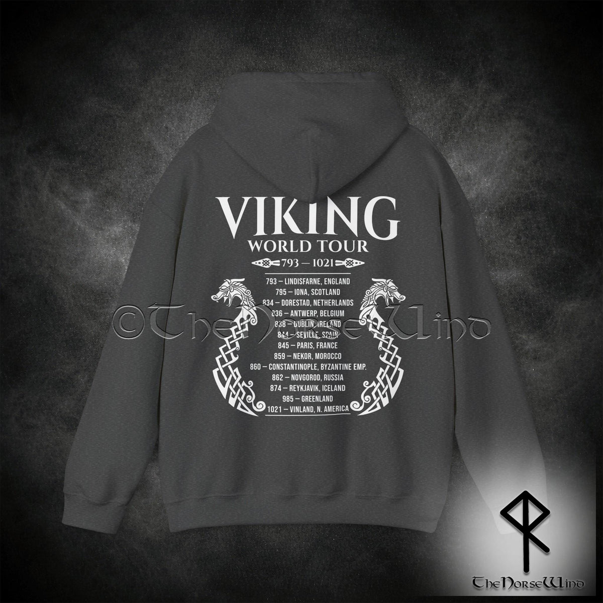 Viking Longship Hoodie - Viking World Tour Hoodie, Double-Sided Norse Longship Tour Dates, Norse