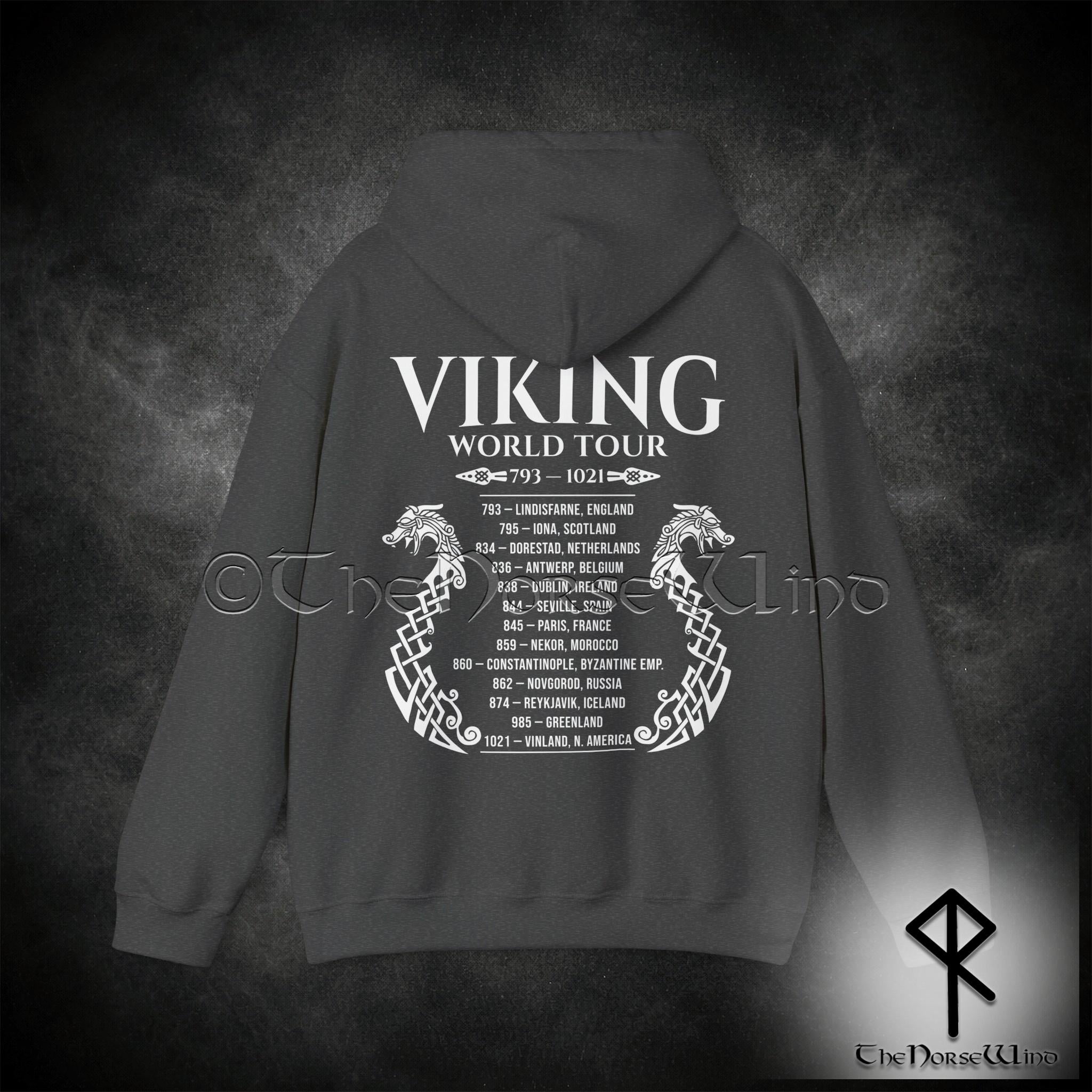 Viking Longship Hoodie - Viking World Tour Hoodie, Double-Sided Norse Longship Tour Dates, Norse