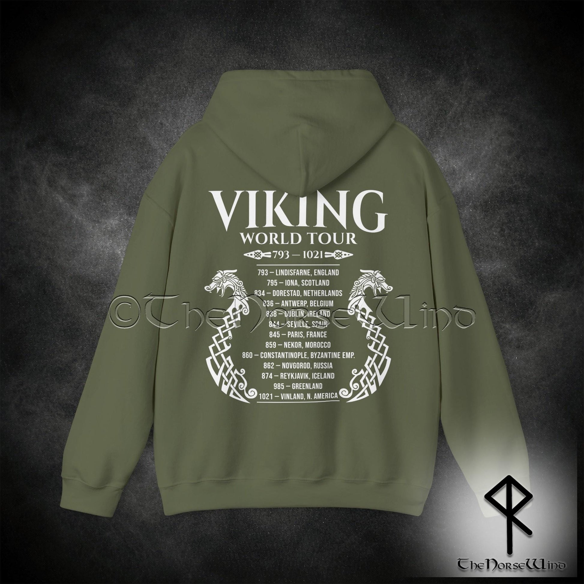 Viking Longship Hoodie - Viking World Tour Hoodie, Double-Sided Norse Longship Tour Dates, Norse