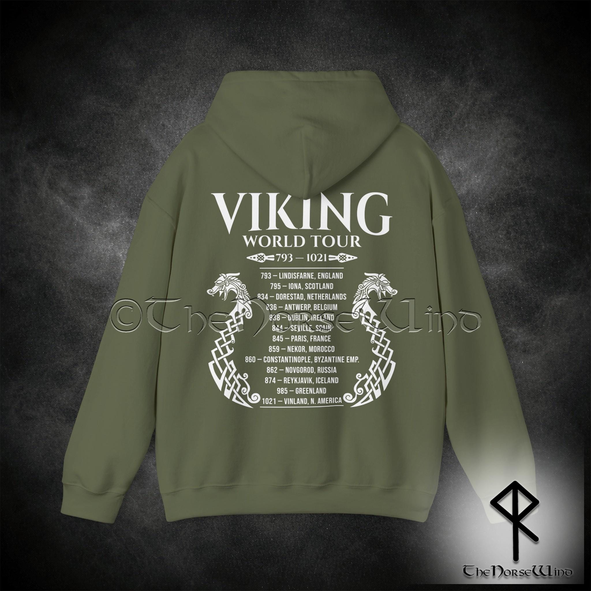 Viking Longship Hoodie - Viking World Tour Hoodie, Double-Sided Norse Longship Tour Dates, Norse