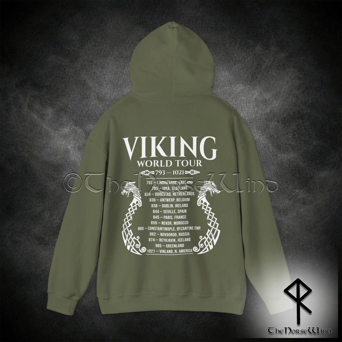 Viking Longship Hoodie - Viking World Tour Hoodie, Double-Sided Norse Longship Tour Dates, Norse