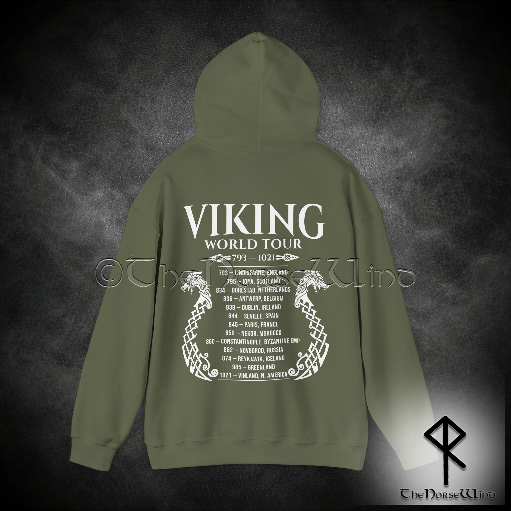 Viking Longship Hoodie - Viking World Tour Hoodie, Double-Sided Norse Longship Tour Dates, Norse