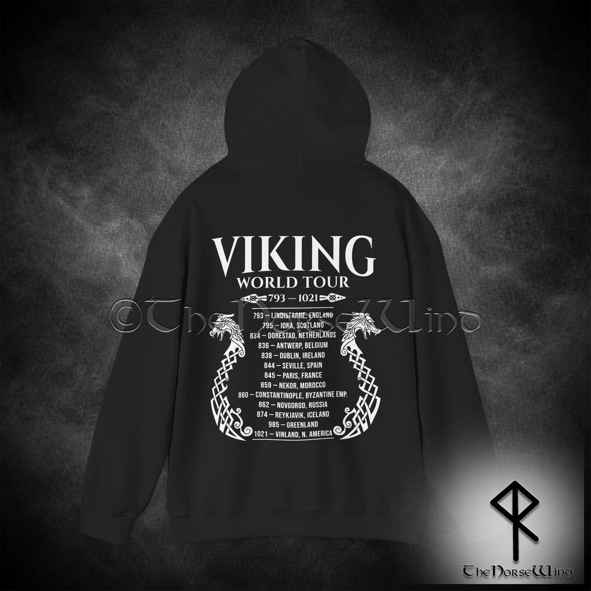 Viking Longship Hoodie - Viking World Tour Hoodie, Double-Sided Norse Longship Tour Dates, Norse