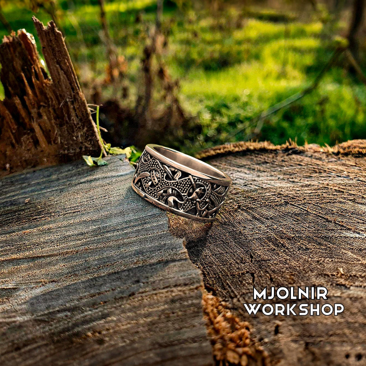 Viking Ring: Bronze Norse Band With Borgund Stave Church Design