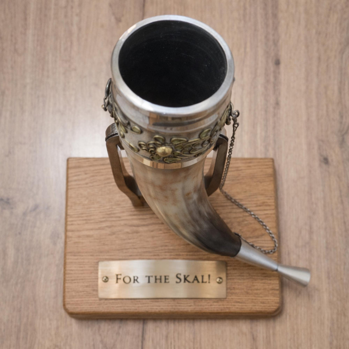 Viking Mug - Viking Drinking Horn Set with Wood Stand – Handcrafted Silver Filigree Norse Decor